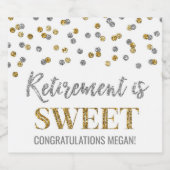 Pensionering is Sweet Gold Silver Confetti Sparkling Wijnetiket (Enkel label)