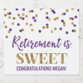 Pensionering is Sweet Paarse Gold Confetti Sparkling Wijnetiket (Enkel label)