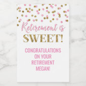 Pensionering is Sweet Pink Gold Confetti Wijn Etiket (Enkel label)