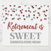 Pensionering is Sweet Red Silver Confetti Sparkling Wijnetiket (Enkel label)