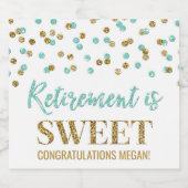 Pensionering is Sweet Turquoise Gold Confetti Sparkling Wijnetiket (Enkel label)