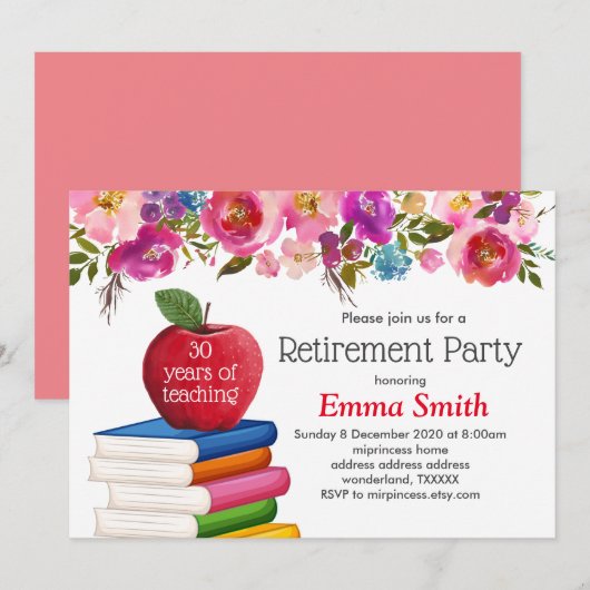 pensionering leraar, Apple, leraar die met pensioe Kaart (Voorkant / Achterkant)