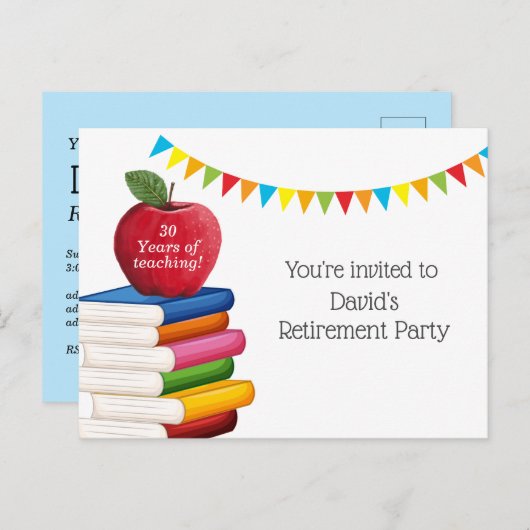 pensionering leraar, Apple, leraar die met pensioe Uitnodiging Briefkaart (Voorkant / Achterkant)