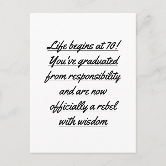 Pensionering Leven Begint op 70, 70e verjaardag Briefkaart (Voorkant)