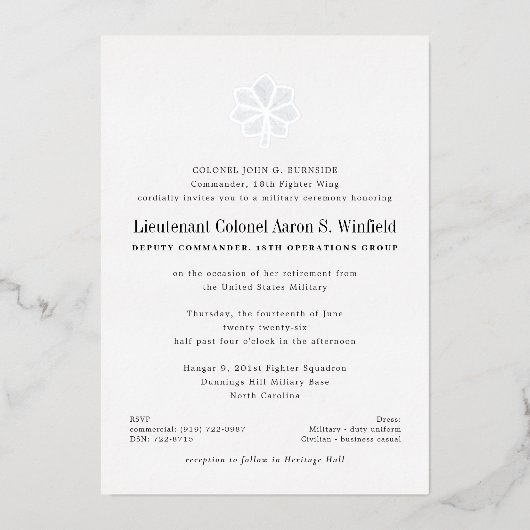 Pensionering luitenant-kolonel folie uitnodiging (Voorkant)