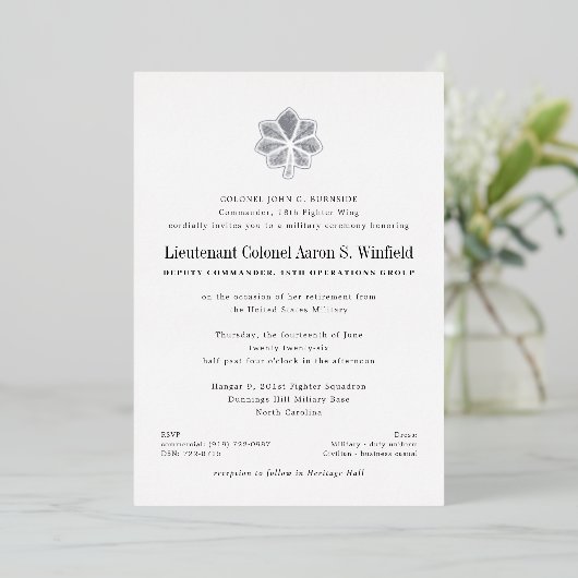 Pensionering luitenant-kolonel folie uitnodiging (Staand Voorkant)