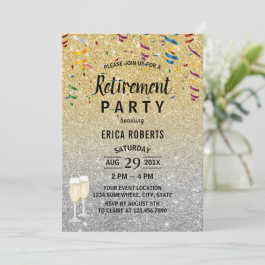 Pensionering Modern Gold & Silver Glitter Kaart (Staand voorkant)