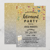 Pensionering Modern Gold & Silver Glitter Kaart (Voorkant / Achterkant)