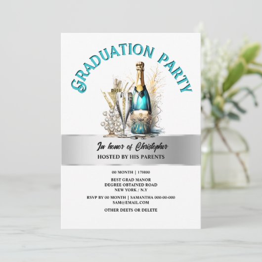 Pensionering mousserende wijn bubbels formele part kaart (Staand voorkant)