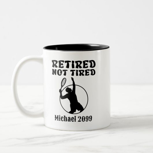 Pensionering niet vermoeide tennisser tweekleurige koffiemok (Links)