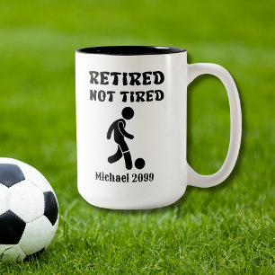 Pensionering Niet Vermoeide Voetbalspeler Tweekleurige Koffiemok