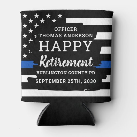 Pensionering politie aangepast aan dun blauwe lijn blikjeskoeler (Voorkant)