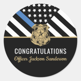 Pensionering politie blauwe lijn gefeliciteerd amb ronde sticker