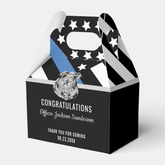 Pensionering politie blauwe lijn vlag gefeliciteer bedankdoosjes (Achterkant)