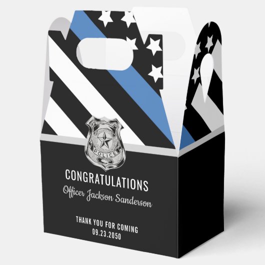 Pensionering politie blauwe lijn vlag gefeliciteer bedankdoosjes (Geopend)