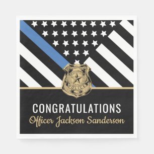 Pensionering politie blauwe lijn vlag gefeliciteer servet