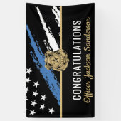 Pensionering politie blauwe lijn vlag gefeliciteer spandoek (Verticaal)