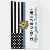 Pensionering politie blauwe lijn vlag gefeliciteer spandoek (Verticaal)