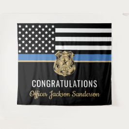 Pensionering politie blauwe lijn vlag gefeliciteer wandkleed