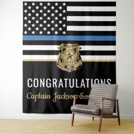 Pensionering politie blauwe lijn vlag gefeliciteer wandkleed