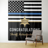 Pensionering politie blauwe lijn vlag gefeliciteer wandkleed (In situ)