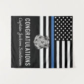 Pensionering politie blauwe lijn vlag gefeliciteer wandkleed (Voorkant (horizontaal))