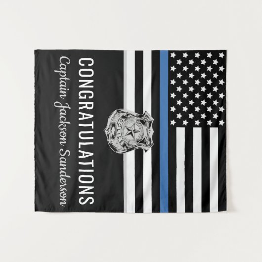 Pensionering politie blauwe lijn vlag gefeliciteer wandkleed (Voorkant (horizontaal))