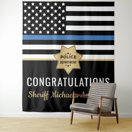 Pensionering politie blauwe lijn vlag gefeliciteer wandkleed (In situ)