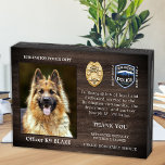 Pensionering politie-hond-waardering K9 officier Houten Kist Print<br><div class="desc">Eer uw beste partner en politiehond voor zijn toegewijde dienstjaren met dit 'Thin Blue Line Police Dog Retirement Appreciation' Foto plaque wooden box-teken. Personaliseer de foto, naam, persoonlijke boodschap, dienstdata en dienstjaren van uw politieagent K9. Ook personaliseer je met een badge, afdelingscode of logo. Perfect voor de politie K9 handboten...</div>