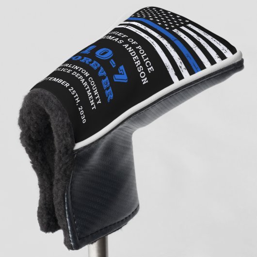 Pensionering politie personaliseert 10-7 dun blauw golfheadcover (3/4 voorkant)