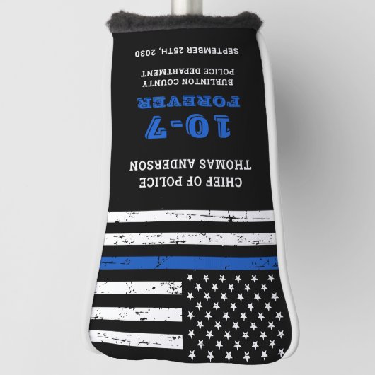Pensionering politie personaliseert 10-7 dun blauw golfheadcover (Draai 90)