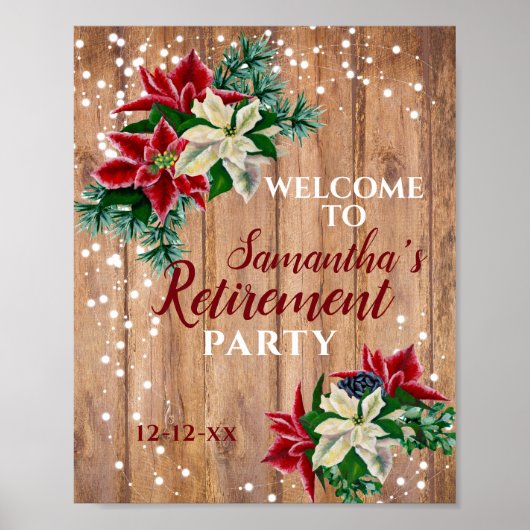 Pensionering Rustic Poinsettia Floral Party Welkom Poster (Voorkant)