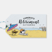 Pensionering | Snoopy & Woodstock op het strand Cadeaulabel (Achterkant Horizontaal)
