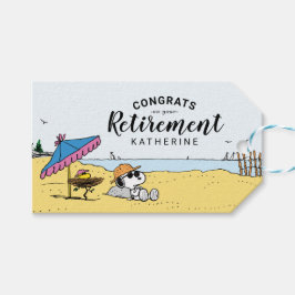 Pensionering | Snoopy & Woodstock op het strand Cadeaulabel