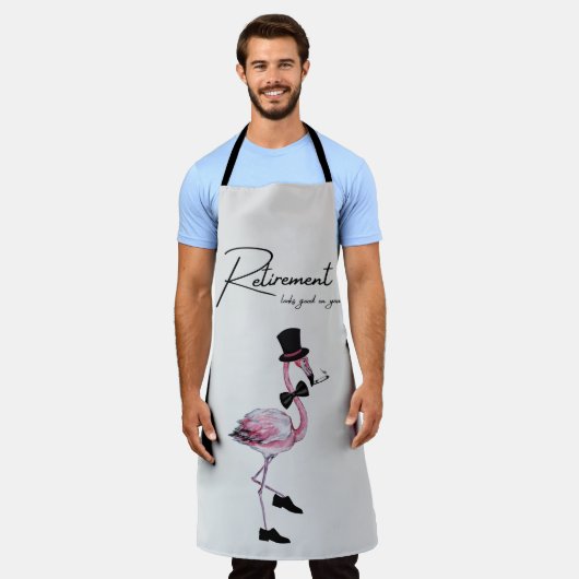 Pensionering staat je goed! Dapper Pink Flamingo Schort (Gedragen)
