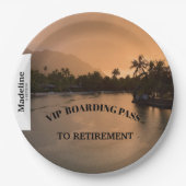 Pensionering Sunset Beach Boarding Pass Bestemming Papieren Bordje (Voorkant)