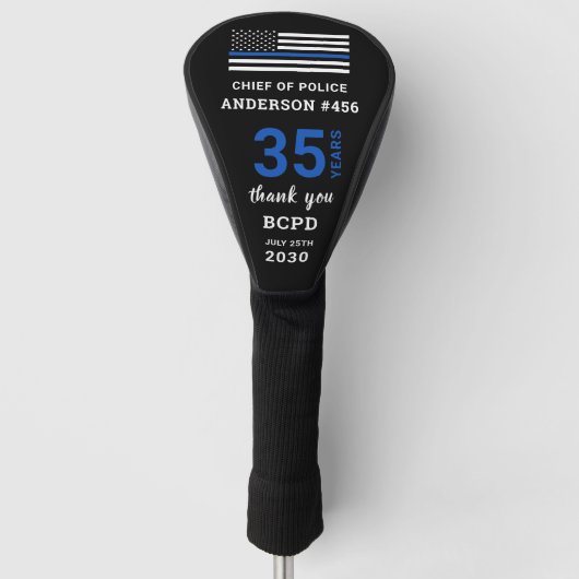 Pensionering van politie gepersonaliseerd in blauw golfheadcover (Voorkant)