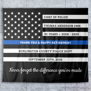Pensionering van politie gepersonaliseerd in blauw wandkleed