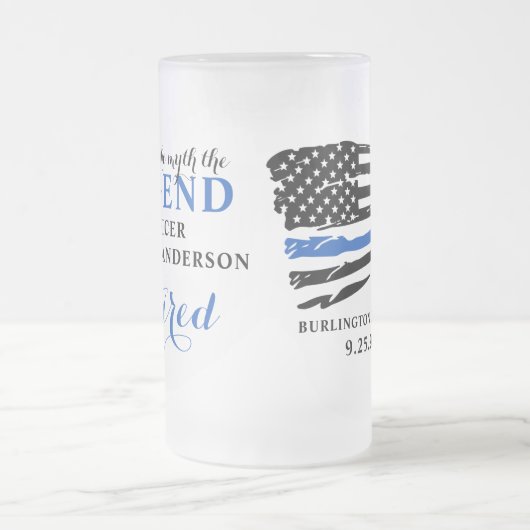 Pensionering van politie in blauwe lijn op maat matglas bierpul (Center)