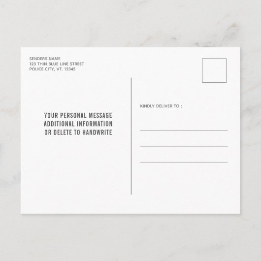 Pensionering van politieagent met blauwe lijn aankondigingskaart (Achterkant)