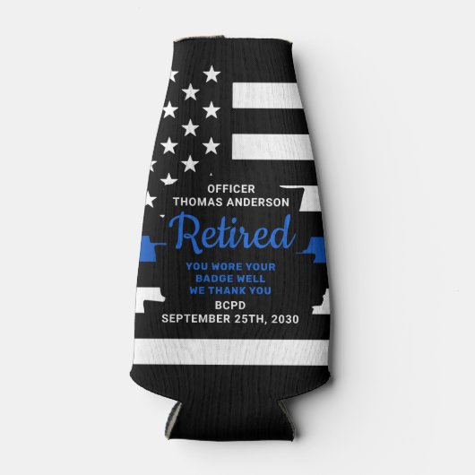 Pensionering van politieagent met blauwe lijn flesjeskoeler (Voorkant)