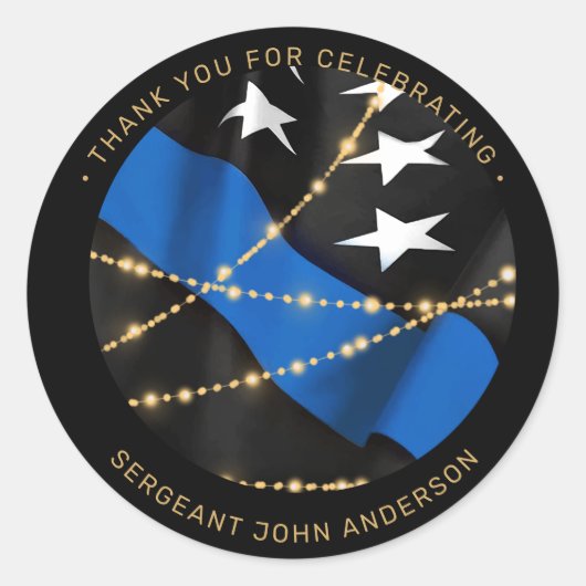 Pensionering van politiebeambte met blauwe lijn ronde sticker (Voorkant)