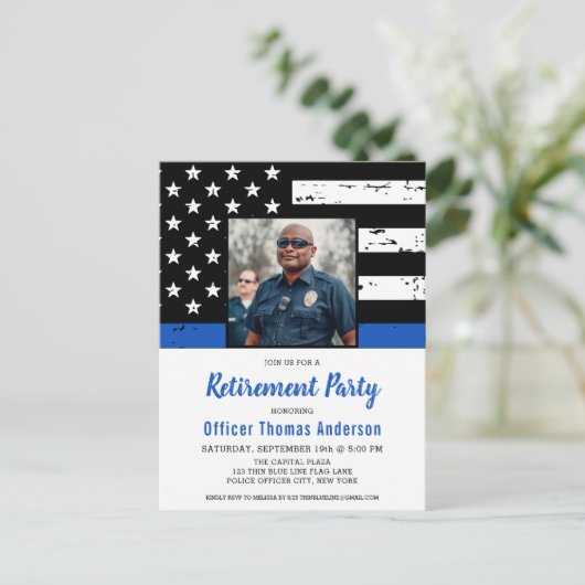 Pensionering van politiefunctionaris Persoonlijke  Uitnodiging Briefkaart (Staand voorkant)