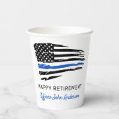 Pensionering van politiepartij met blauwe lijn vla papieren bekers (Achterkant)