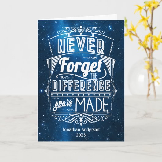 Pensionering Vergeet nooit Blue Space Kaart (Gele Bloem)