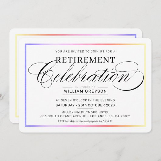 PENSIONERING VIERING DINER moderne regenboogkleur Kaart (Voorkant / Achterkant)