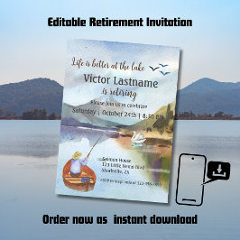 Pensionering vissen aan de waterverf van het meer aankondiging