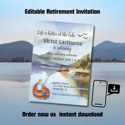 Pensionering vissen aan de waterverf van het meer aankondiging