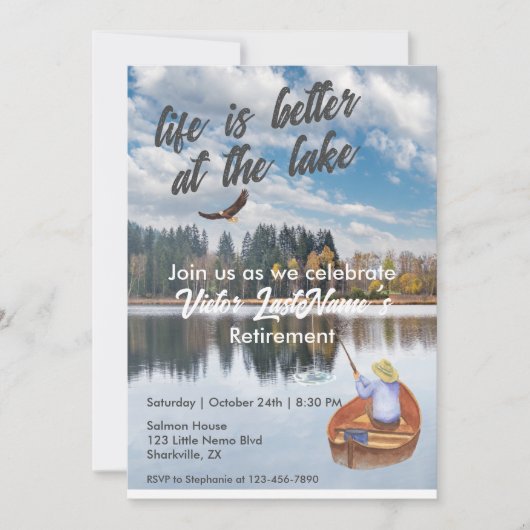 Pensionering vissen aan de waterverf van het meer kaart (Voorkant)