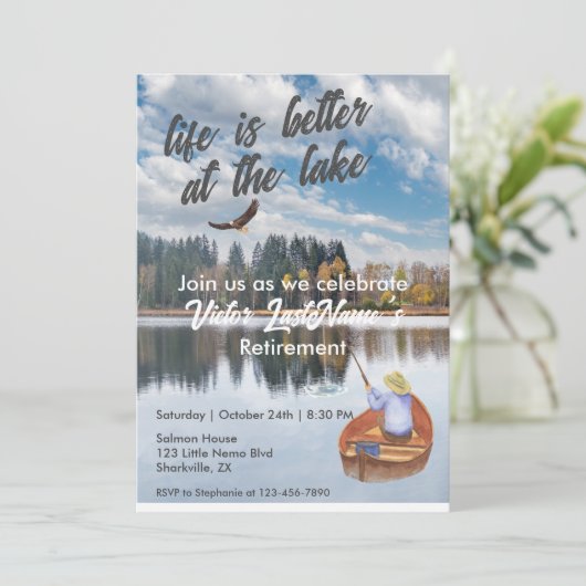 Pensionering vissen aan de waterverf van het meer kaart (Staand voorkant)